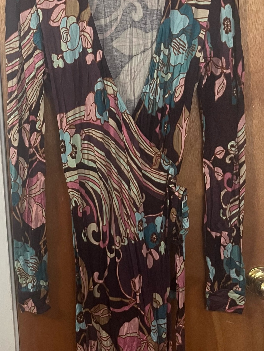 United Colors Of Benetton Black Floral Wrap Dress with Teal & Pink